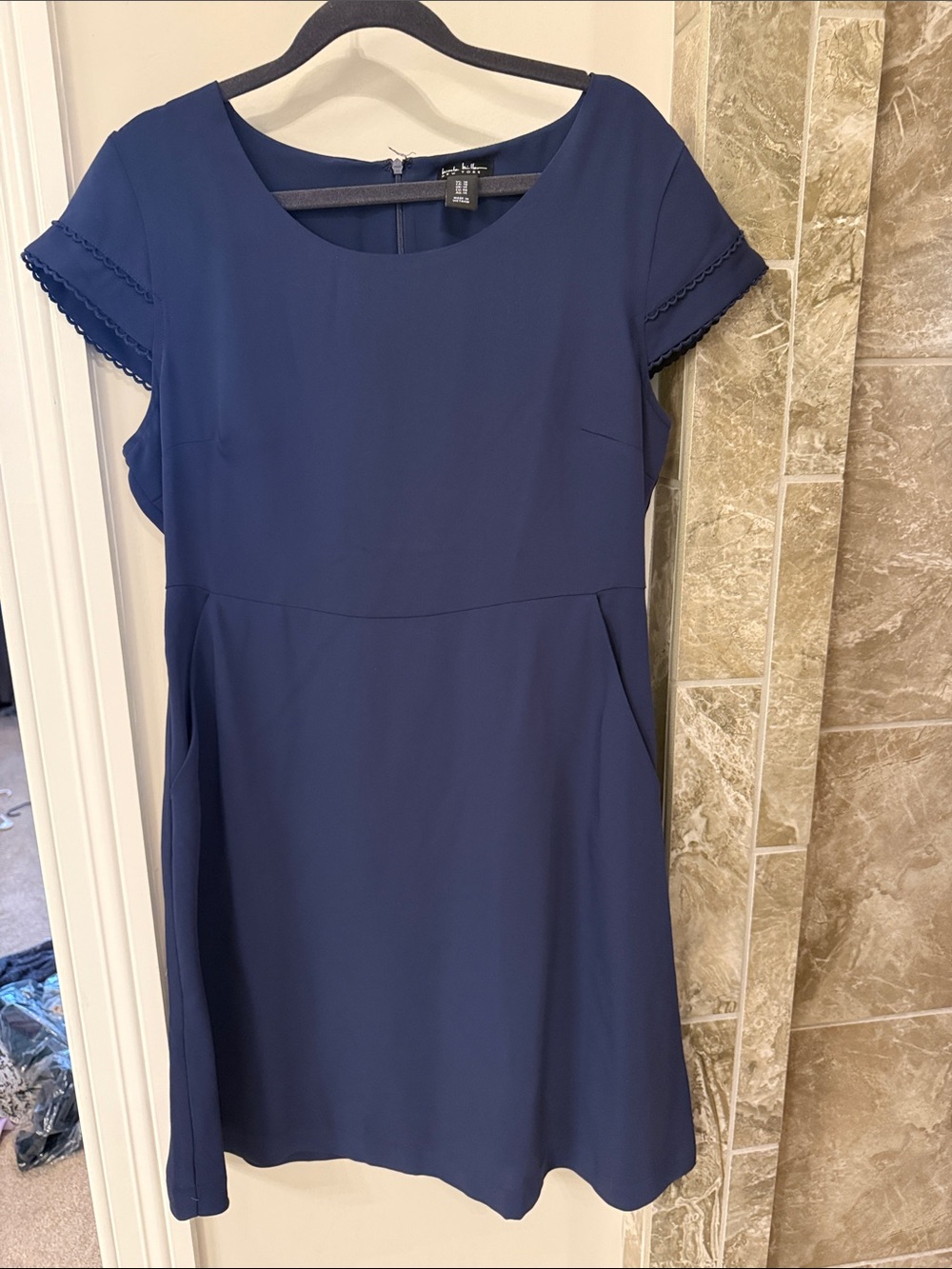 Nichole Miller Navy Short-Sleeve A-Line Mini Dress